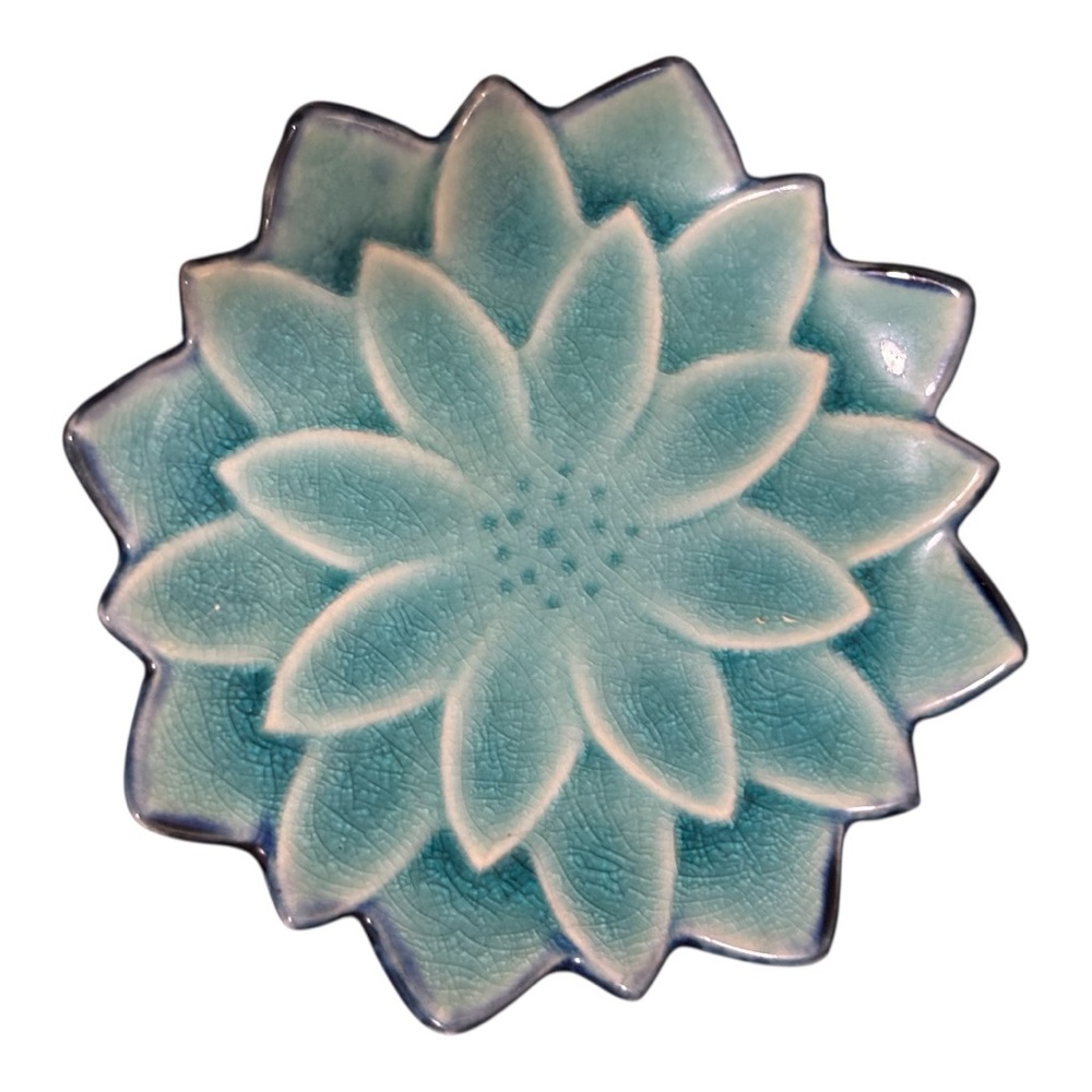 Mini Ceramic Plate with Flower Design in Blue